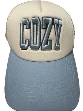 NEW Cozy Hat Baseball Cap Embroidery Women's "COZY" Trucker Adjustable Blue